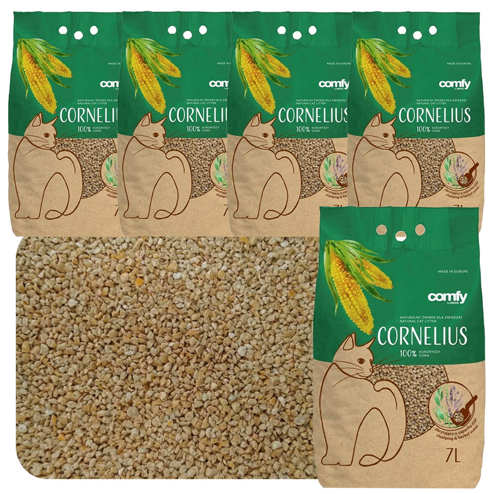 Comfy Cornelius Naturalny Żwirek Kukurydziany dla Kota z Aromatem Ziół 5x7l